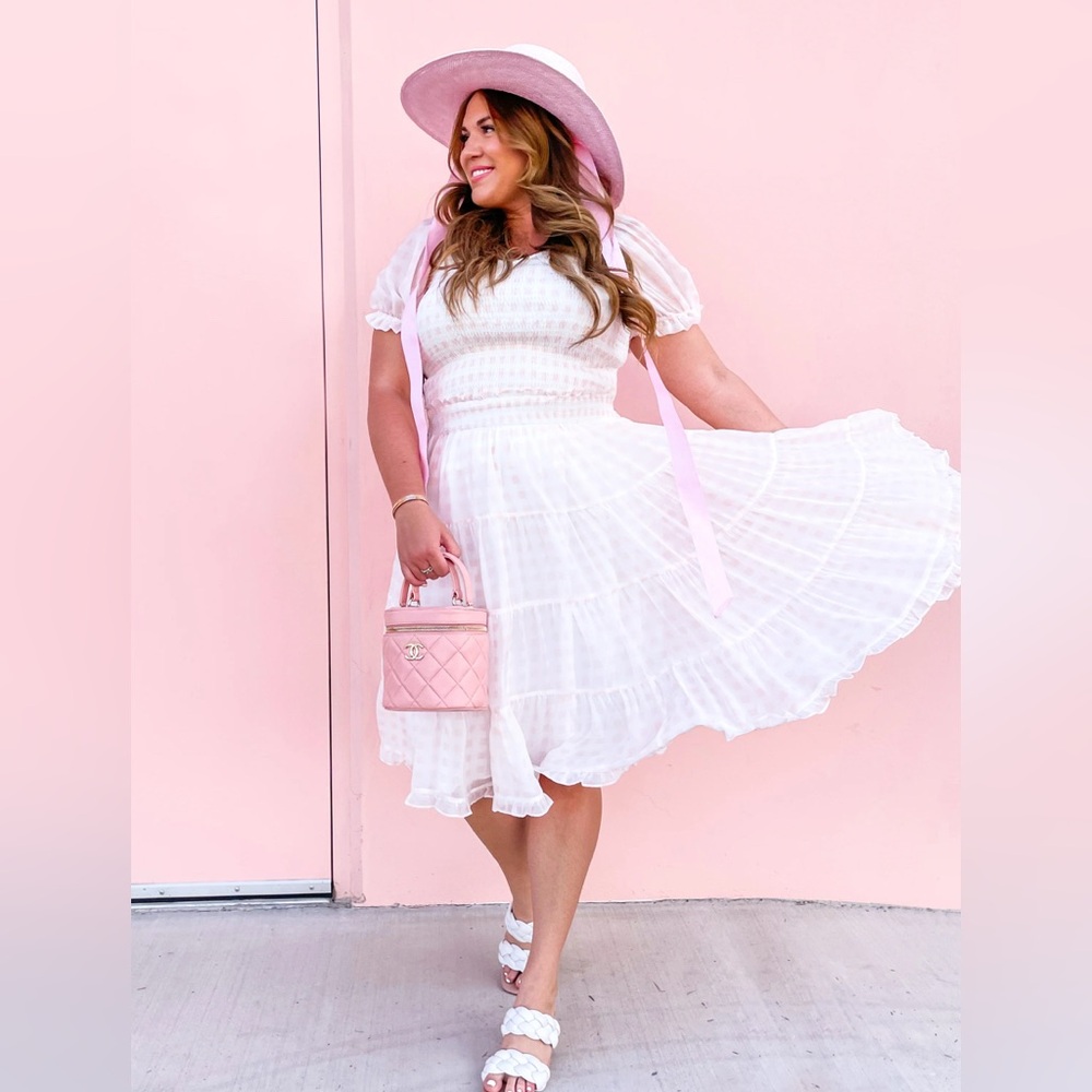 Rachel Parcell Chiffon Puff Sleeve Pink Gingham Dress Set